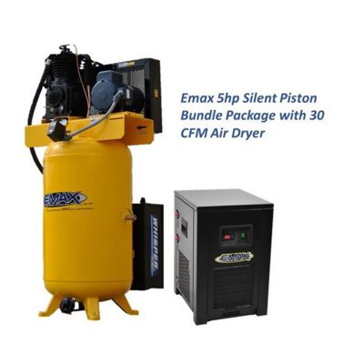 EMXESP05V080I3PK image(0) - EMAX EMAX Silent Industrial Plus 5 HP 3- Phase 2-Stage 80 Gal. Vertical Compressor with 30 CFM Dryer Bundle-With Pressure Lube Pump