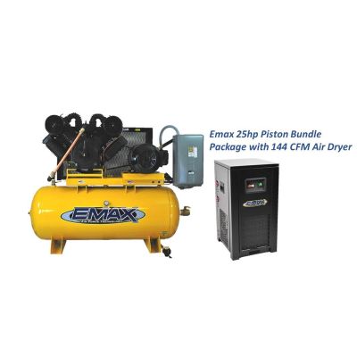 EMXEP25H120V3PKG image(0) - EMAX EMAX Silent Air 15hp 1PH 120 gallon Horizontal Duplex mounted alternating Piston Compressor --w/Pressure Lubricated pumps