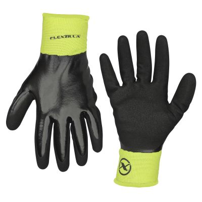 LEGGC181XL image(0) - Flexzilla® Full Nitrile Dip Winter Gloves, Black/ZillaGreen™, XL