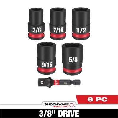MLW49-66-7035 image(0) - 6PC SHOCKWAVE Impact Duty 3/8" Drive SAE Standard Socket Set