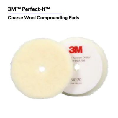 MMM34120 image(0) - 3M™ Perfect-It™ Random Orbital Coarse Wool Compounding Pad 34120, 5 Inch (130 mm), White, 2 Pads/Bag