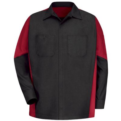 VFISY10BR-RG-3XL image(0) - Workwear Outfitters Men's Long Sleeve Two-Tone Crew Shirt Black/ Red, 3XL