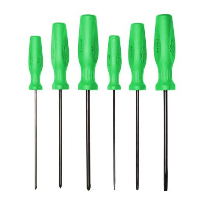 MAY27021LTHVG image(0) - Mayhew Hi Vis Green Mayhew 6 PC Long Slotted & Phillips Screwdriver Set