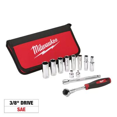 MLW48-22-9000 image(0) - Milwaukee Tool 12pc 3/8" Drive SAE Socket Set