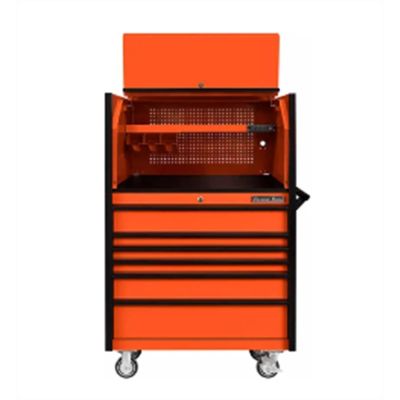 EXTDX4107HROK image(0) - DX Series 41in W x 25in D Extreme Power Workstation® Hutch and 6 Drawer 25in Deep Roller Cabinet - Orange with Black Drawer Pulls 100-200 lb. Slides