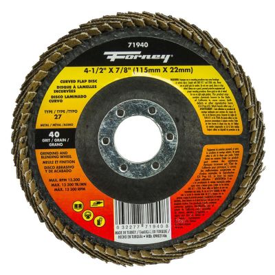 FOR71940 image(0) - Forney Industries Curved Edge Flap Disc, 4-1/2 in x 7/8 in, 40 Grit
