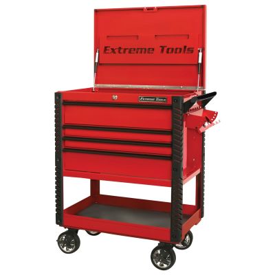 EXTEX3304TCRDBK image(0) - Extreme Tools 33" 4-Drawer Deluxe Tool Cart w/Bumpers, Red w/Bla