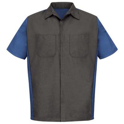 VFISY20CR-SS-M image(0) - Workwear Outfitters Men's Short Sleeve Two-Tone Crew Shirt Charcoal/Royal Blue, Medium