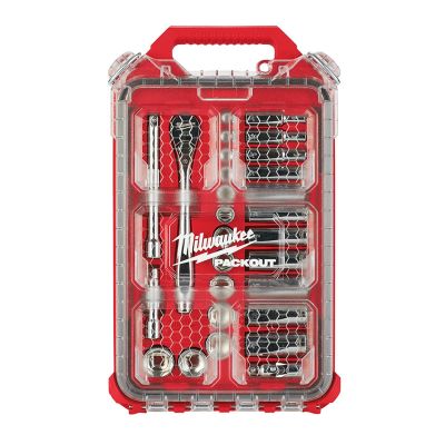 MLW48-22-9481 image(0) - Milwaukee Tool 3/8in 28pc Ratchet and Socket Set in PACKOUT - SAE