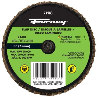FOR71983-5 image(0) - Forney Industries Quick Change Flap Disc, 80 Grit, 3 in 5 PK