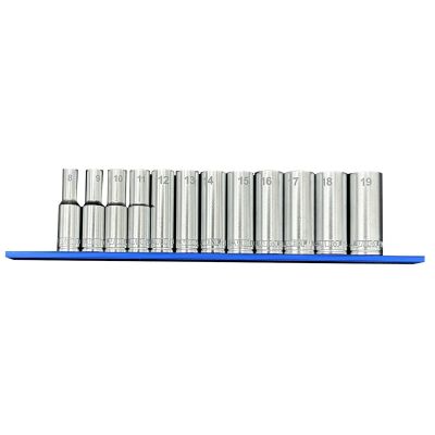 VIMSM600D image(0) - VIM TOOLS 12 PC. 3/8'' DR. DEEP METRIC SOCKET SET W/ 12" BLUE MAGRAIL