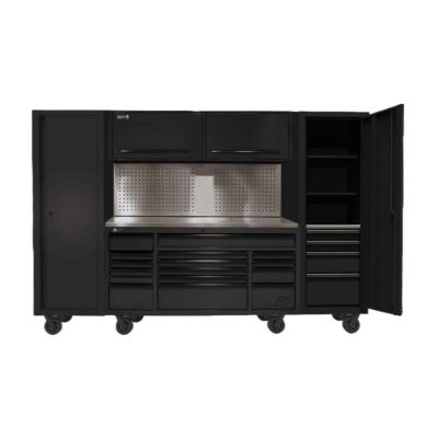 HOMBKCTS12002 image(0) - 120" RS PRO CTS Roller Cabinet & Side Lockers Combo with Toolboard Backsplash - Black