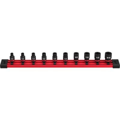 MLW49-66-7000 image(0) - Milwaukee Tool 10PC SHOCKWAVE Impact Duty  SAE Standard 6 Point Socket Set