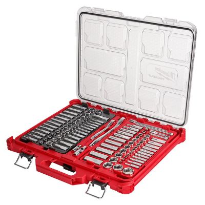 MLW48-22-9486 image(0) - Milwaukee Tool 106pc 1/4" and 3/8" Metric & SAE Ratchet and Socket Set with PACKOUT Low-Profile Organizer