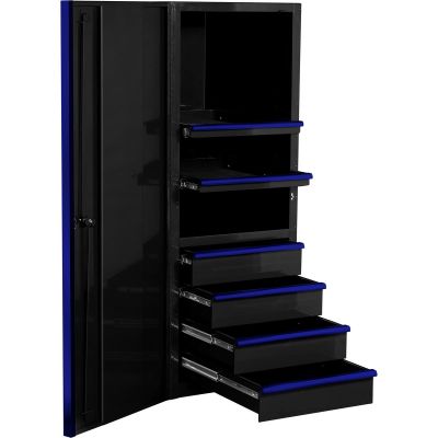 EXTEX2404SCQBLBK image(0) - Extreme Tools EX Series 24" 4 Drawer and 2 Shelf Professional Side Cabinet Blue w Black Handle