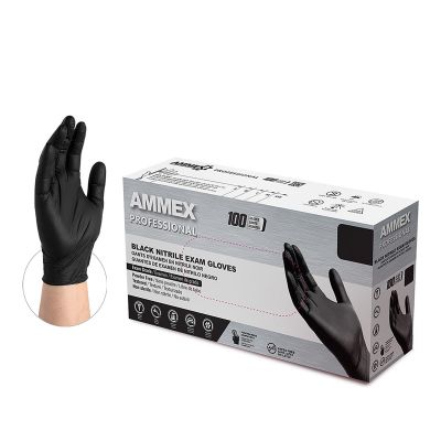 AMXABNPF44100 image(0) - Ammex Corporation AMMEX Black Nitrile PF Exam Gloves, Medium