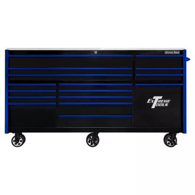 EXTRXQ843016RCBKBL image(0) - Extreme Tools 25th Anniversary Edition RX Series 84"W x 30"D Triple Bank Roller Cabinet with Power Tool Drawer