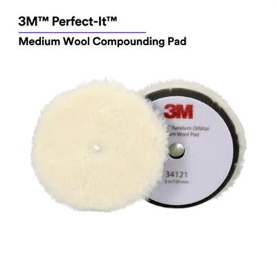 MMM34121 image(0) - 3M™ Perfect-It™ Random Orbital Medium Wool Compounding Pad 34121, 5 Inch (130 mm), White, 2 Pads/Bag