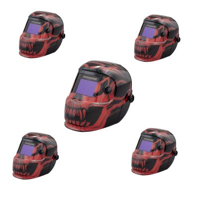 JCK47105-5PK image(0) - Jackson Safety Jackson Safety - Quantity 5 Pack - Welding Helmet - Auto Darkening - Nylon - 3.94" x 2.36" Viewing Area - Shade 4/9-13 Variable with Grind ADF 1/1/1/2 - 370 Speed Dial Headgear - Bead Demon Graphics