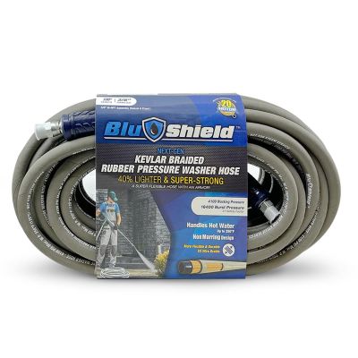 BLBPW38100-CP-NM image(0) - BluShield Aramid Braided 3/8" Rubber Pressure Washer Hose, Non Marking with Quick Connect Coupler Plug, 4100PSI, Heavy Duty, Lightweight - 100 Feet