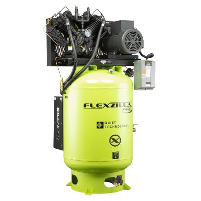 LEGFXS10V120V3-208 image(0) - Flexzilla® Pro Piston Air Compressor with Silencer™, 3-Phase, Stationary, 10 HP, 120 Gallon, 208 Volt, 2-Stage, Vertical, ZillaGreen™
