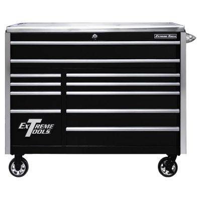 EXTEX5511RCQBKCR image(0) - EXQ Series 55inW x 30inD 11 Drawer Professional Roller Cabinet  300 lbs Slides  Black with Chrome EX Quick Release Drawer Pulls and Trim