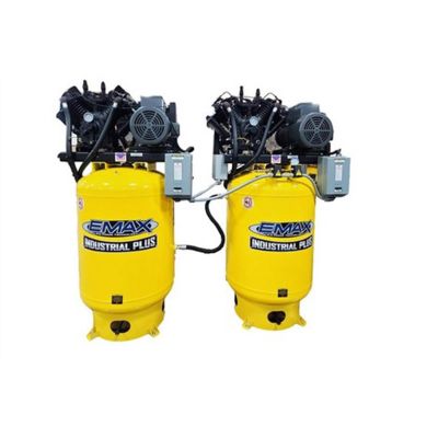 EMXESP07A080V1 image(0) - EMAX EMAX Silent Air 20hp V4 3PH 160 gallon Horizontal Duplex mounted alternating Piston Compressor --w/Pressure Lubricated pumps