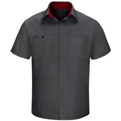 VFISY32CF-RG-S image(0) - Workwear Outfitters Men's Long Sleeve Perform Plus Shop Shirt w/ Oilblok Tech Charcoal/Red, Small