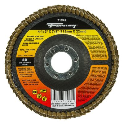 FOR71942 image(0) - Forney Industries Curved Edge Flap Disc, 4-1/2 in x 7/8 in, 80 Grit