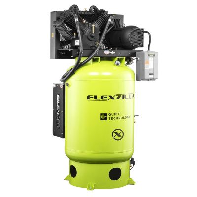 LEGFS10V120V1 image(0) - Flexzilla® Air Compressor with Silencer™, Stationary, Splash Lubricated, 10 HP, 120 Gallon, 230 Volt, 1-Phase, 2-Stage, Vertical, ZillaGreen™