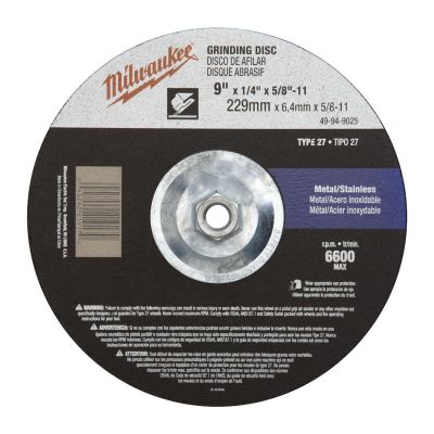 MLW49-94-9025 image(0) - Milwaukee Tool 9" x 1/4" x 5/8-11" Grinding Wheel (Type 27)