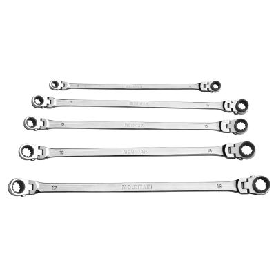 MTNRM6 image(0) - Mountain Mountain 5-Piece Metric Double Box Universal Spline Reversible Ratcheting Wrench Set; 8 mm - 19mm, 90 Tooth Design, Long, Flexible, Reversible