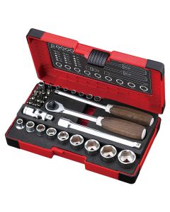 Vessel Tools WOOD-COMPO Socket Wrench Set No.HRW2303M-W 1/4" & 3/8" SQ Drive 36PC. Set