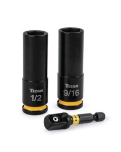 TIT48003 image(0) - Titan 3 pc. 3/8 in. Drive SAE 6-point Impact Socket and Adapter Set