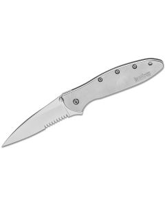 KER1660ST image(0) - Kershaw Leek-Serrated Assisted Open Frame Lock Drop Point Blade EDC Folding Pocket Knife - Silver