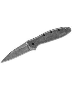 KER1660BLKW image(0) - Kershaw Leek Assisted Open Frame Lock Drop Point Blade EDC Folding Pocket Knife with BlackWash Finish - Blackwash