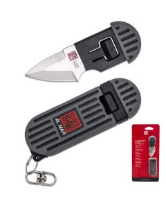 SUNAMK1001GYBKBL image(0) - SUNEX Al Mar Stringer D2 Wedge Blade Keychain Knife in Blister Card - Grey/Black