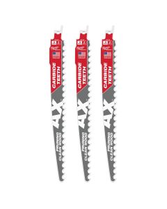 MLW48-00-5332 image(0) - Milwaukee Tool 9" 3 TPI The AX with Carbide Teeth for Pruning & Clean Wood SAWZALL Blade 3PK