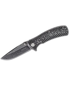 KER1301BW image(0) - Kershaw Starter Assisted Open Liner Lock Drop Point Blade EDC Folding Pocket Knife with BlackWash Finish - BlackWash