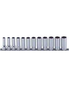 KKNRS3300M-12 image(0) - Ko-ken USA RS3300M/12 12 Piece 3/8 Sq. Dr. 6 point Metric Deep Chrome Socket set  8mm-19mm