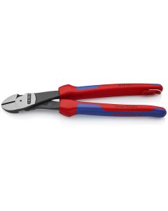 KNP7422250TBKA image(0) - KNIPEX HIGH LEVERAGE ANGLED DIAGONAL CUTTING PLIERS