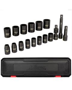 MIL1300-SS-O3 image(0) - Milton Industries 17pcs 1/2 Dr. SAE 3/8" &hyphen; 1-1/8" Shallow Socket Set