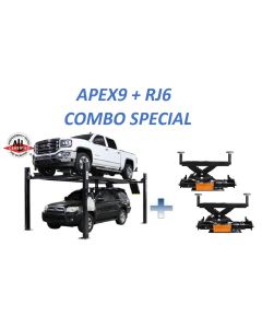 ATEAPEX9-COMBO1-FPD image(0) - Atlas Equipment ALI Certified APEX9 4-Post Lift + RJ6 Rolling Bridge Jacks Combo