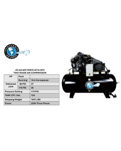 ATEMPAF10-3PH image(3) - Atlas Automotive Equipment 10HP 3Phase 120 Gallon Horizontal Air Compressor (WILL CALL)