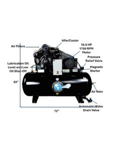 ATEMPAF10-1PH image(3) - Atlas Automotive Equipment 10HP 1Phase 120 Gallon Horizontal Air Compressor (WILL CALL)