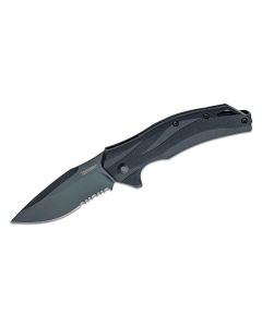 KER1645BLKST image(0) - Kershaw Lateral-Serrated Assisted Open Liner Lock Wide Drop Point Blade EDC Folding Pocket Knife  - Black