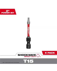 MLW48-32-4683 image(1) - Milwaukee Tool T15 TORX SHOCKWAVE Impact 2" Power Bits (5 pk)