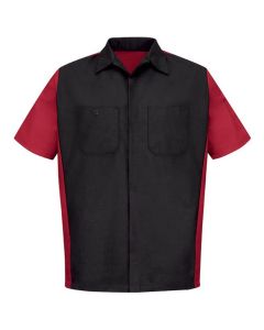 VFISY20BR-SS-S image(0) - Workwear Outfitters Men's Short Sleeve Two-Tone Crew Shirt Black/Red, Small