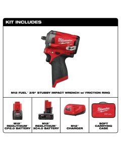 MLW2554-22 image(1) - Milwaukee Tool M12 FUEL 3/8" Stubby Impact Wrench  Kit