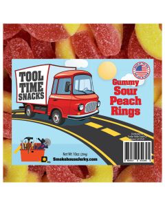 THS619793-187098 image(0) - Smokehouse Jerky Road Trip Snacks Gummy Sour Peach Rings 10 Ounce